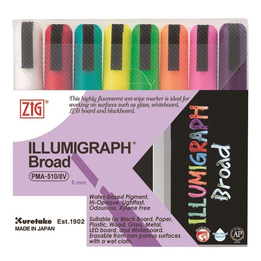 SET 8 ROTULADORES ZIG ILLUMIGRAPH BISEL 6mm
