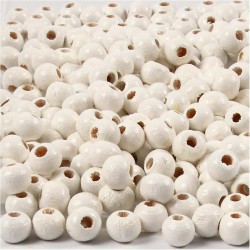 CUENTAS DE MADERA , DIA: 5 MM, MEDIDA AGUJERO 1,5 MM, BLANCO, 6GR, APROX. 150 UD