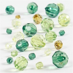 CUENTAS FACETADAS, MEDIDAS 4-12 MM, MEDIDA AGUJERO 1-2,5 MM, VERDE ARMONÍA, 45GR, APROX. 170 UD