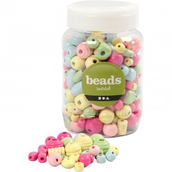 CUENTAS DE MADERA, DIA: 10-15 MM, MEDIDA AGUJERO 3-5 MM, 175 G, 400ML, 175 GR