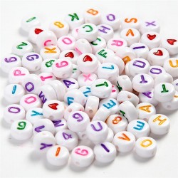 CUENTAS DE LETRAS, MEDIDAS 7 MM, MEDIDA AGUJERO 1,2 MM, BLANCO, 25GR, APROX. 200 UD