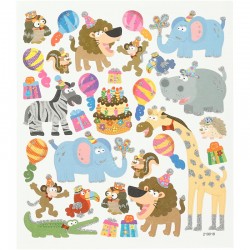 PEGATINAS, HOJA 15X16,5 CM, APROX. 28 UD, , CUMPLEAÑOS ANIMALES, 1HOJA