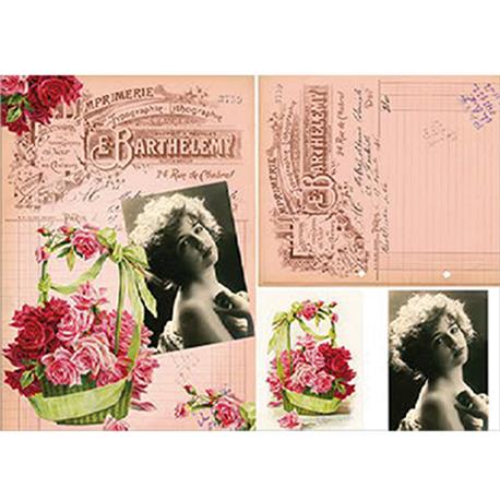 papel arroz 35x50cm cartas vintage rosas    tcr 95
