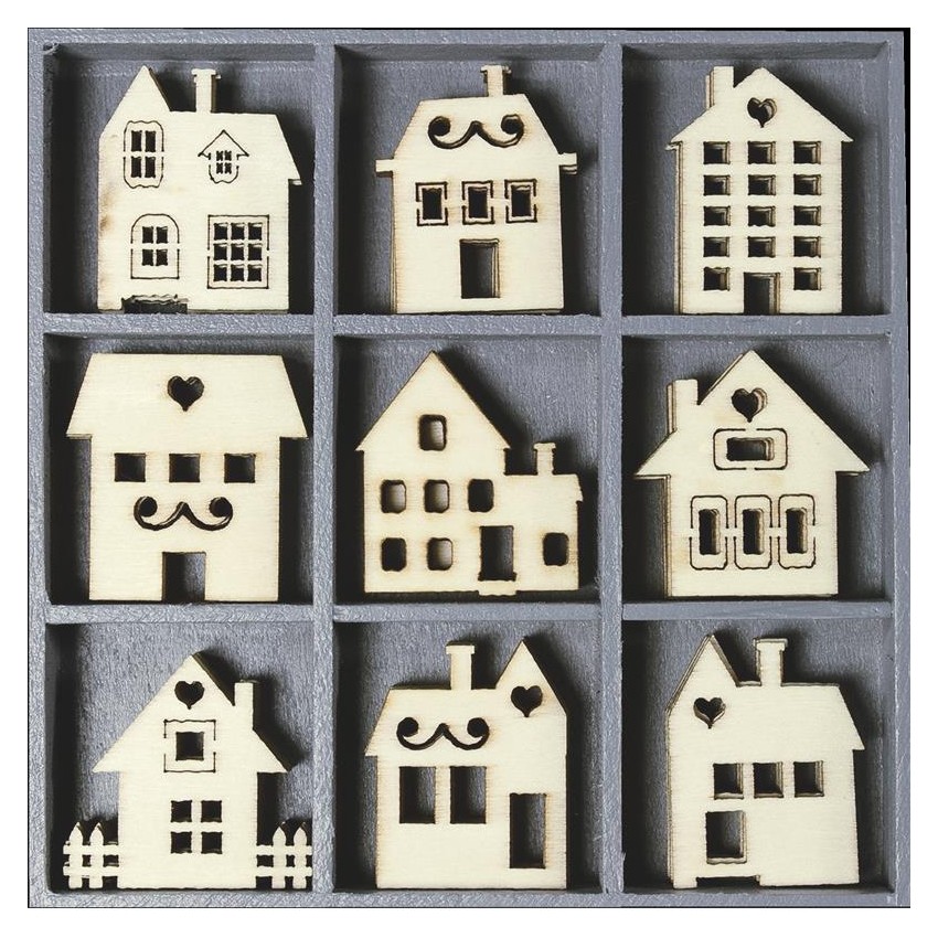 Die cut caja 45 siluetas madera Casas