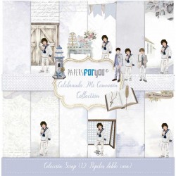 Colección 12 Papeles Scrap doble cara 180gr 30x30cm (Celebrando Mi Comunión Niño Castaño) Papers For You