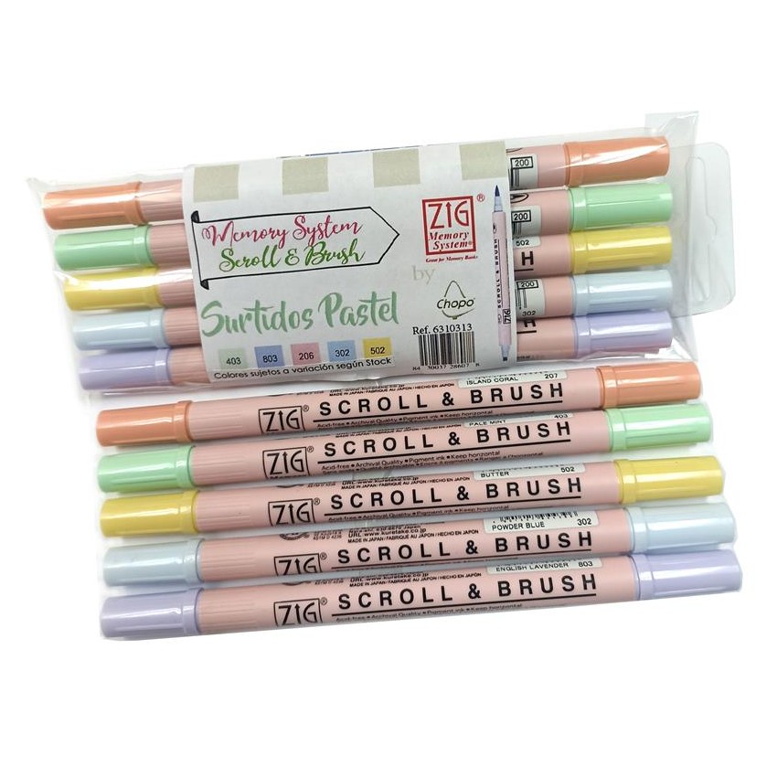 SET 5 ROTUL SCROLL & BRUSH 2 PUNTAS PASTEL