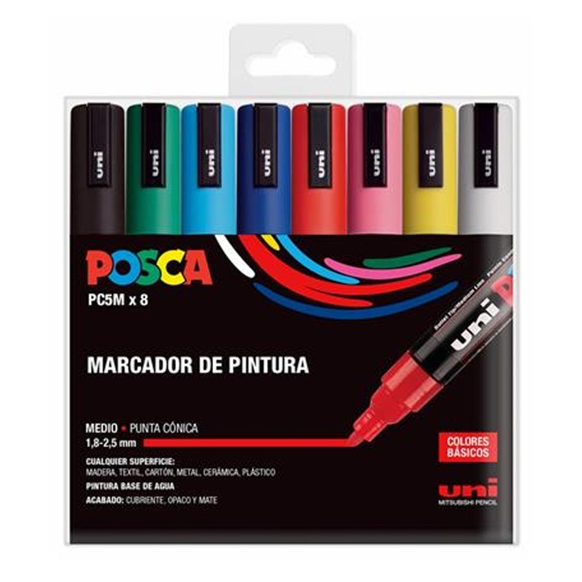 estuche 8 rot. posca pc-5m 2,5mm col....