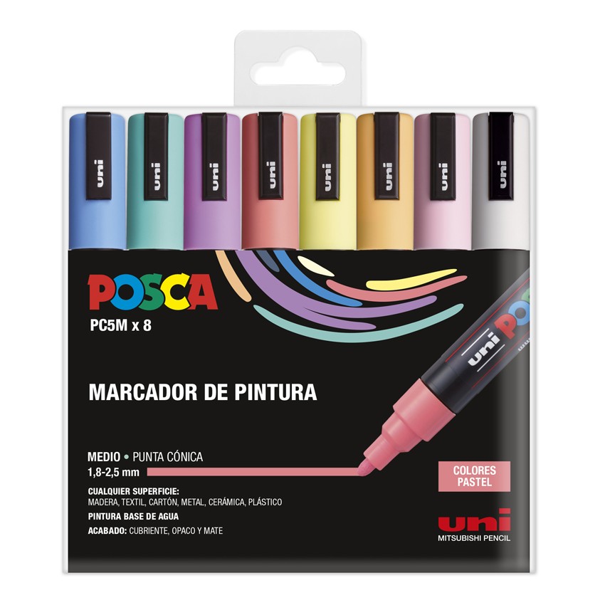 estuche 8 rot. posca pc-5m 2,5mm col....