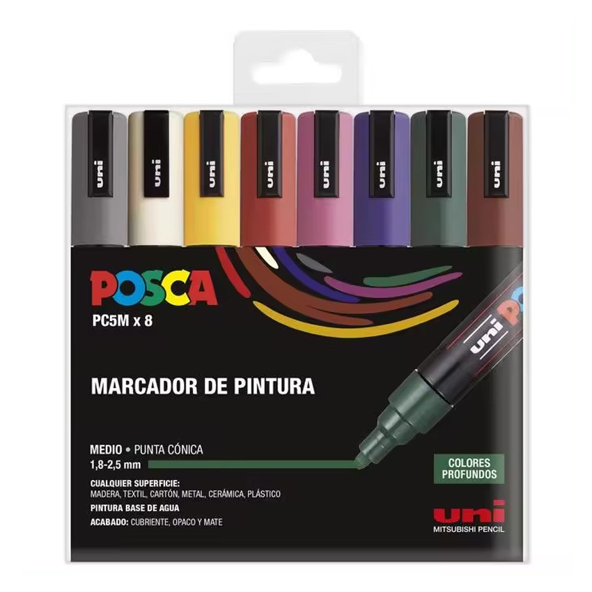 estuche 8 rot. posca pc-5m 2,5mm col....
