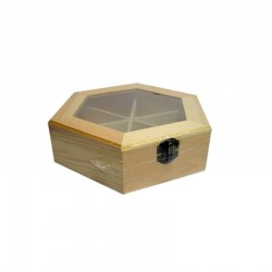CAJA HEXAGONAL 6 DIVIS.TAPA CRISTAL 22x19x6cm