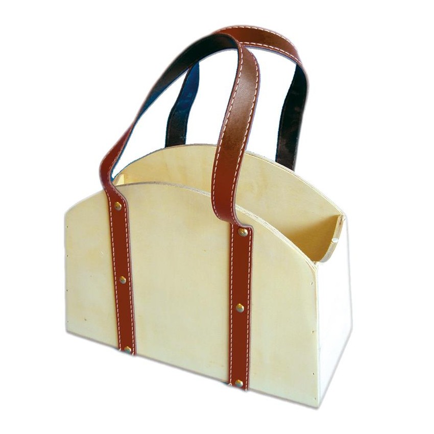 .BOLSO ONDAS 2 ASAS MADERA/CUERO 30x13x20cm  N 6