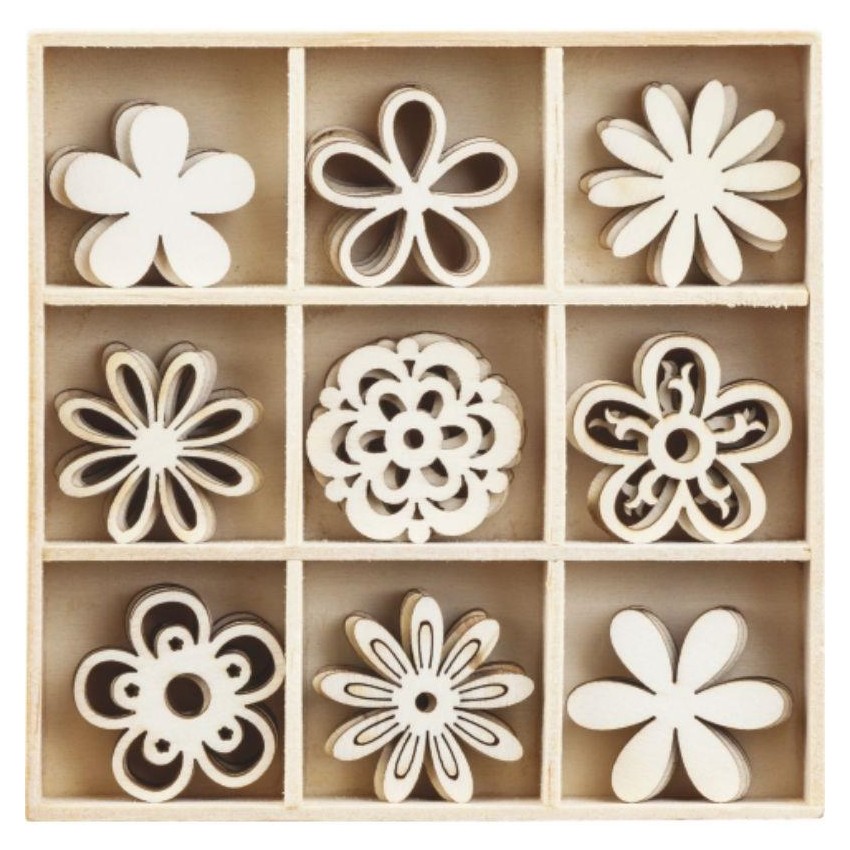 DIE CUT CAJA 45 SILUETAS MADERA FLORES