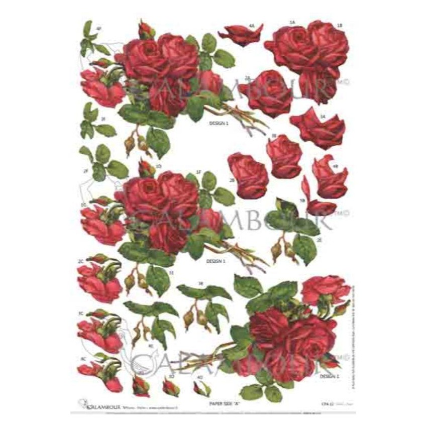 PAPEL 3D ROSAS ROJAS   32x45cm               CPA12